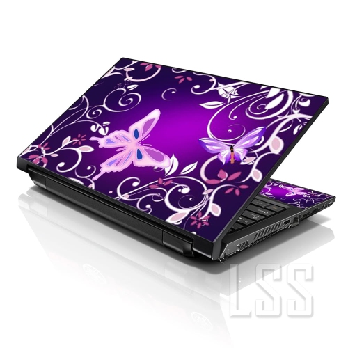 LSS 17 17.3 Inches Laptop Notebook Skin Sticker with 2 Wrist Pads - Reusable Cover Protector Vinyl Sticker Cover Decal Fits 17" - 19" - Purple Butter
