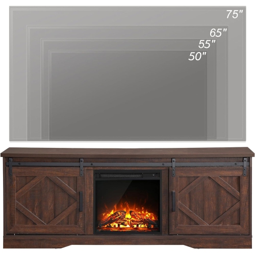 WAMPAT Fireplace TV Stand Farmhouse Sliding Barn Door Entertainment Center for TVs Up to 75 inches, Rustic Brown