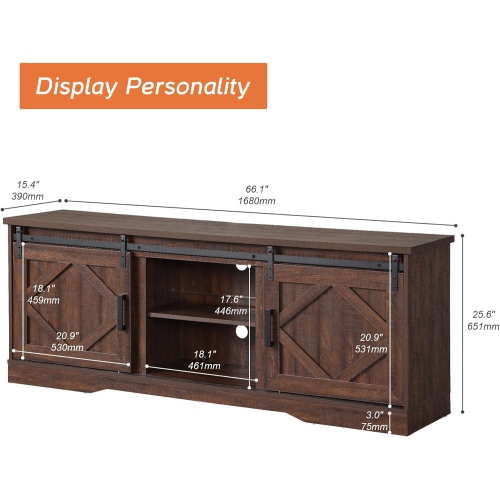 WAMPAT Farmhouse TV Stand Modern Sliding Barn Door Entertainment Center for TVs Up to 75 inches,Wood TV Media Console Table Cabinet Storage for