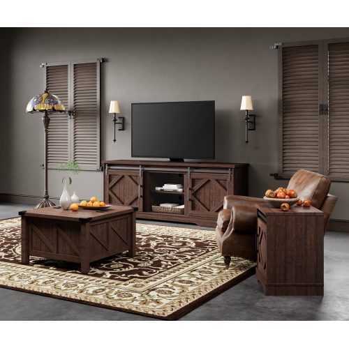 WAMPAT Farmhouse TV Stand Modern Sliding Barn Door Entertainment Center for TVs Up to 75 inches,Wood TV Media Console Table Cabinet Storage for