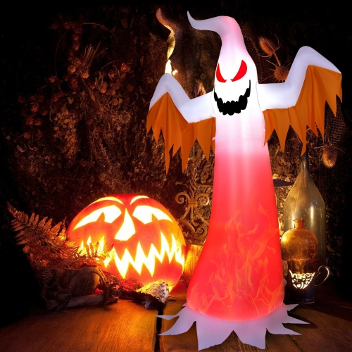 GYMAX  8Ft Inflatable Halloween Ghost Blow Up Decoration W/ Built-In Flame Light