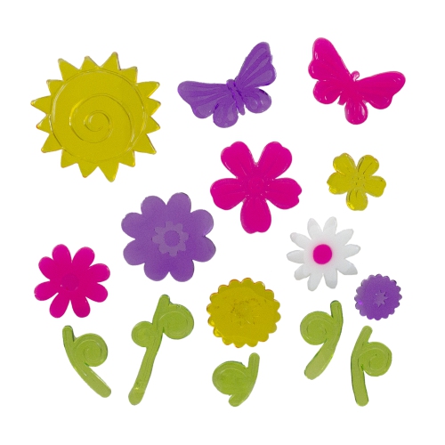 14-Piece Pink and Purple Flowers Spring Gel Window Clings