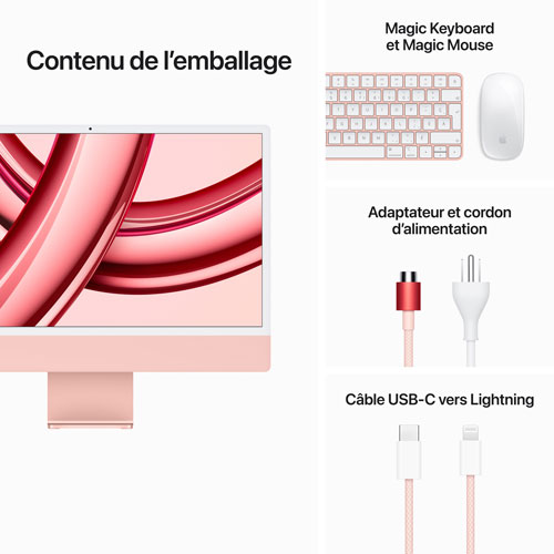 Apple iMac 24" (Fall 2023) - Pink (Apple M3 Chip / 8-Core GPU / 256GB SSD / 8GB RAM) - French