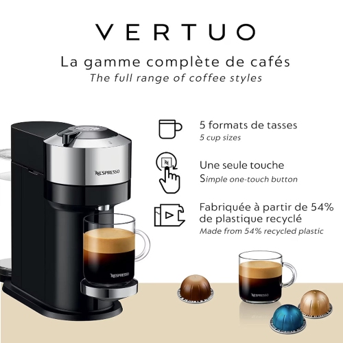 Open Box-Nespresso Vertuo Next Deluxe Coffee & Espresso Machine by De'Longhi with Aeroccino- Black/Chrome