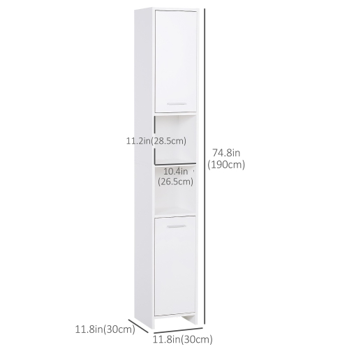 HOMCOM – Armoire de salle de bain mince, grande armoire de rangement de salle de bain avec 2 portes, compartiment ouvert et tablettes réglables, blanc