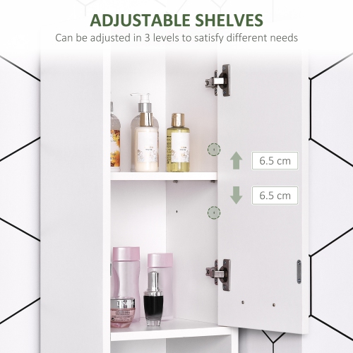 HOMCOM – Armoire de salle de bain mince, grande armoire de rangement de salle de bain avec 2 portes, compartiment ouvert et tablettes réglables, blanc