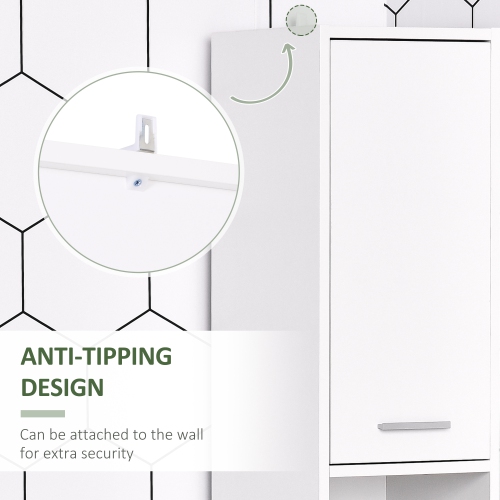 HOMCOM – Armoire de salle de bain mince, grande armoire de rangement de salle de bain avec 2 portes, compartiment ouvert et tablettes réglables, blanc