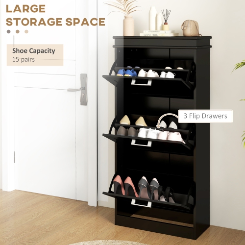 HOMCOM Modern Shoe Cabinet with 3 Flip Drawers and Adjustable Shelves, Narrow Shoe Storage Cabinet for Entryway, Hallway, Holds 15 Pairs of Shoes,