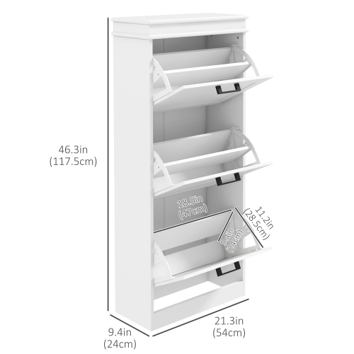 HOMCOM – Armoire à chaussures pour l'entrée, armoire de rangement étroite pour chaussures avec 3 tiroirs rabattables et tablettes réglables pour 15
