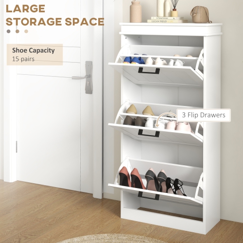 HOMCOM – Armoire à chaussures pour l'entrée, armoire de rangement étroite pour chaussures avec 3 tiroirs rabattables et tablettes réglables pour 15