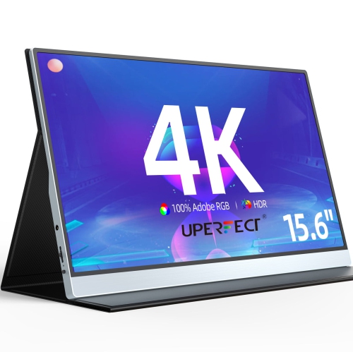 UPERFECT 15.6" Portable Monitor 4K for Working and Traveling, W/ Smart Stand & Dual Speakers, Aluminum Alloy Frame