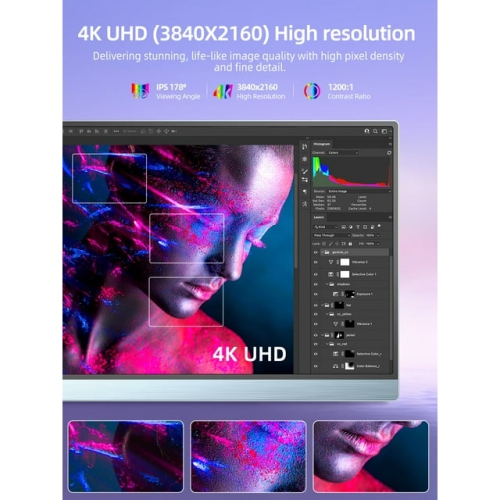 UPERFECT 15.6" Portable Monitor 4K for Working and Traveling, W/ Smart Stand & Dual Speakers, Aluminum Alloy Frame