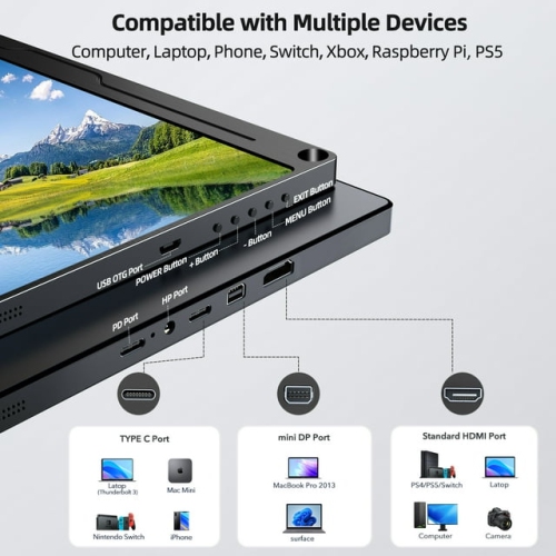 Travel Monitor 13.3" FHD Lightweight & Ultra-slim, 1920x 1200 USB-C HDMI Portable Monitor Second External Computer Display for MacBook