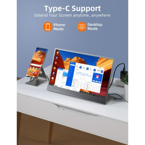14 Inch Portable Monitor Freestanding, 1080P FHD IPS HDR Laptop Screen Gaming Display, External USB C HDMI Monitor For Laptop Phone Xbox Switch PS4/5