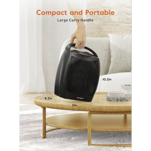 Portable Electric Space Heater with Thermostat, 1500W/750W Safe & Quiet Ceramic Heater Fan