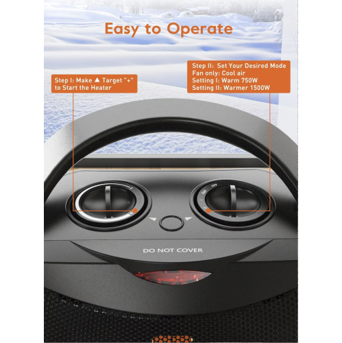 Portable Electric Space Heater with Thermostat, 1500W/750W Safe & Quiet Ceramic Heater Fan