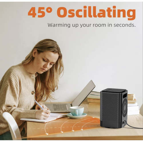 Space Heater, Portable Oscillating Heaters for Indoor Use PTC Ceramic Heater with Tip-over & Overheating Protection for Office Desk