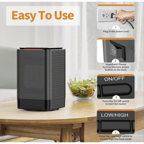 Space Heater, Portable Oscillating Heaters for Indoor Use PTC Ceramic Heater with Tip-over & Overheating Protection for Office Desk