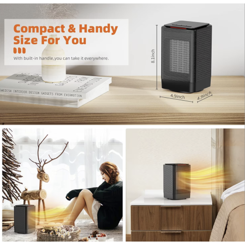 Space Heater, Portable Oscillating Heaters for Indoor Use PTC Ceramic Heater with Tip-over & Overheating Protection for Office Desk