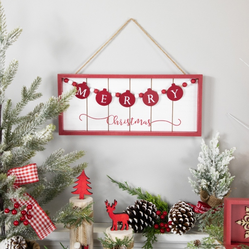 14" Framed "Merry Christmas" Wooden Hanging Wall Sign