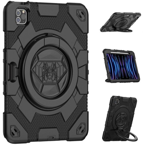 【CS】 Shockproof Rugged Defender Kids Case with Ring Stand & Shoulder Strap for iPad Pro 11" 1st 2nd 3rd Gen, Air 4 5 4th 5th Gen,, Black