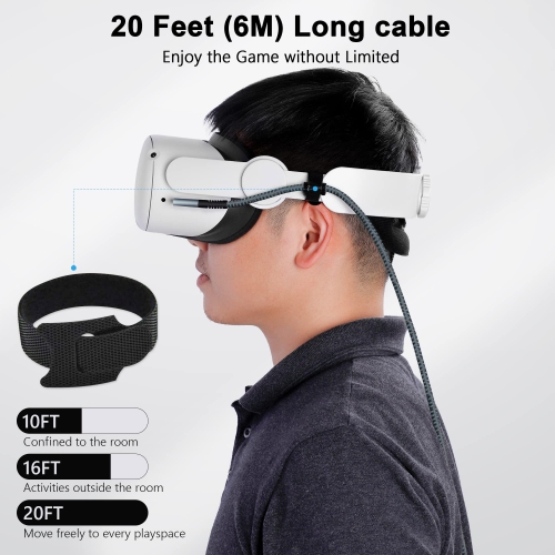 Câble de liaison 20ft compatible avec Quest 3 et Quest 2, accessoires tressés en nylon pour jeux RV Rift S/Steam, câble de chargement USB 3,0 type C