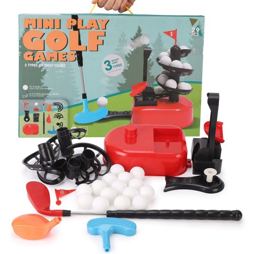 Mini ensemble de jeu de golf pour enfants, 29PCS ensemble de golf pour  débutants avec club réglable, 3 têtes de club, 15 balles d'entraînement  pour l'intérieur, l'extérieur, l'entraînement de golf