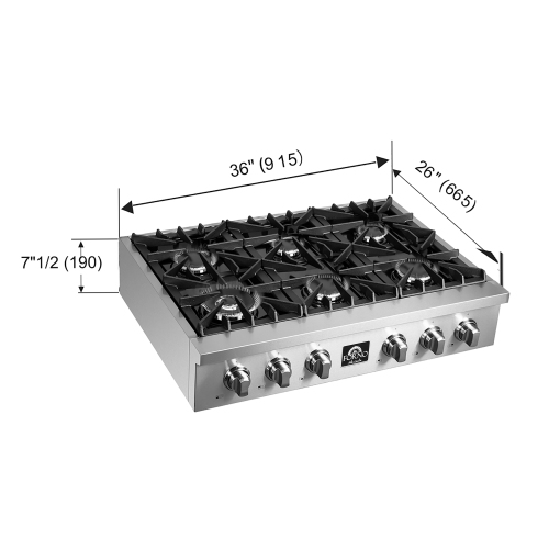 Forno Cossato Alta Qualita 36" Gas Rangetop - Stainless Steel, Built-In, Electronic Ignition