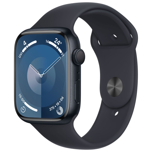 Boîte ouverte - Apple Watch Series 9 avec boîtier en aluminium minuit et bracelet sport minuit de 45&nbsp;mm - petit/moyen