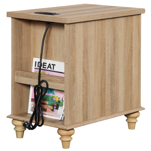 WAMPAT End Table with Charging Station, Side Table with Drawer and Storage Cabinet, Nightstand with Power Outlets USB Ports