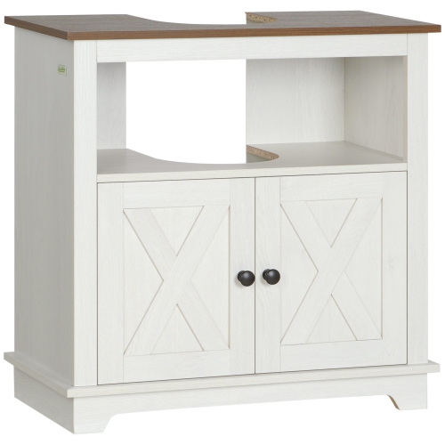 KLEANKIN  Bathroom Vanity, Farmhouse Bathroom Vanity Cabinet, Pedestal Sink Storage Cabinet With Double Doors And Storage Shelves In White