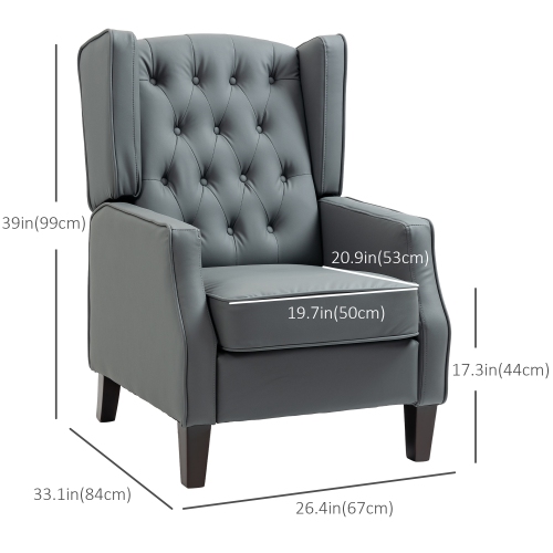 HOMCOM – Fauteuil d’appoint en similicuir, fauteuil à dossier en confessionnal recouvert, fauteuil de salon capitonné moderne avec rembourrage épais,