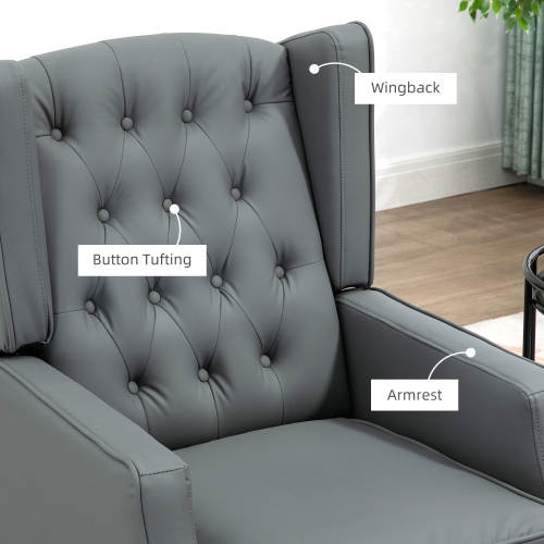 HOMCOM – Fauteuil d’appoint en similicuir, fauteuil à dossier en confessionnal recouvert, fauteuil de salon capitonné moderne avec rembourrage épais,