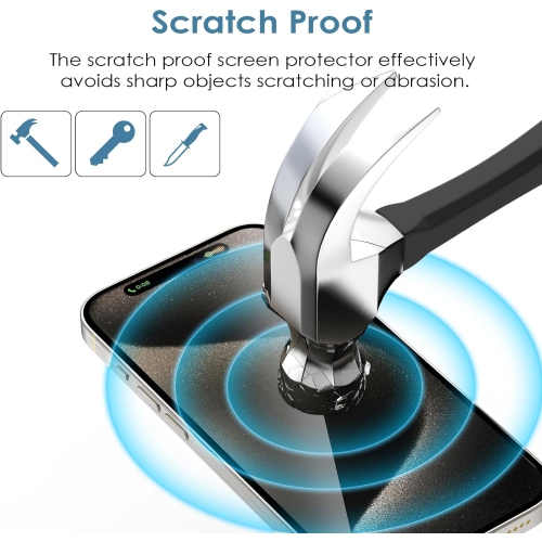 for iPhone 15 Pro Max Screen Protector with Camera Lens Protector Bubble Free Anti-Scratch Anti-Fingerprint 9H HD Tempered Glass Screen Protector for