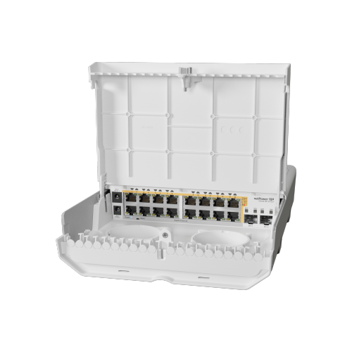 NetPower 16Pun commutateur extérieur à 18 ports avec 16 ports de sortie Gigabit PoE et 2 SFP+. Alimentez tous vos points d'accès où que vous soyez
