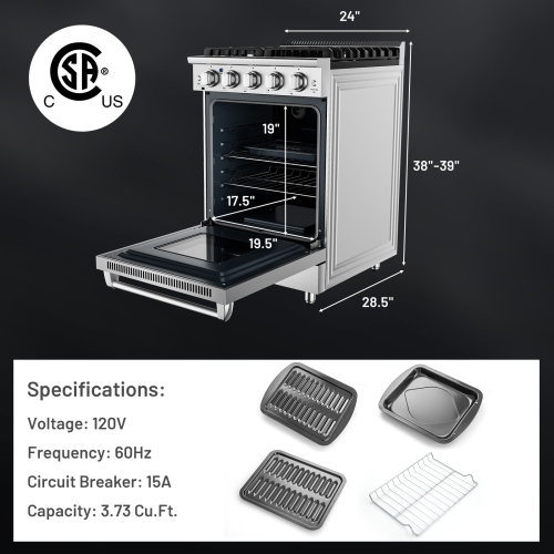 Costway 24 Inches Natural Gas Range Freestanding with 4 Burners Cooktop & 3.73 Cu.Ft. Oven