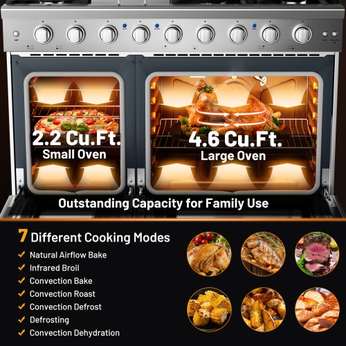 Costway 48 Inches Natural Gas Range Freestanding with 7 Burners Cooktop & Double Ovens