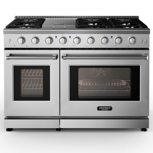 Costway 48 Inches Natural Gas Range Freestanding with 7 Burners Cooktop & Double Ovens