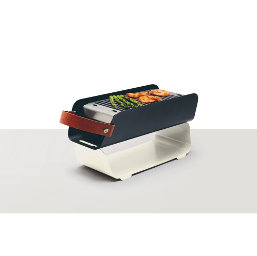 UNA Portable Charcoal Grill for Outdoor Camping and Beach BBQ Grilling, Small Tabletop Barbecue with Carry Handle, Stainless Steel Grates with Skewer