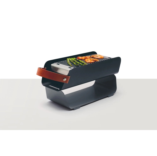 UNA  Portable Charcoal Grill for Outdoor Camping And Beach Bbq Grilling, Small Tabletop Barbecue \w Carry Handle, Stainless Steel Grates \w Skewer