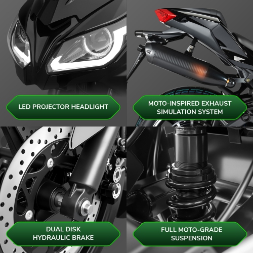 Emmo Zone MAX eBike - Electric Motorcycle eBike - 84V20Ah SLA - Full Size E Bike - Green - QS Super Torque Motor