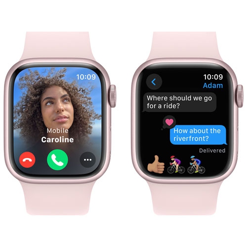 Remis à neuf - Apple Watch Series 9 (GPS) avec boîtier 41 mm en aluminium rose et bracelet sport rose - petit/moyen