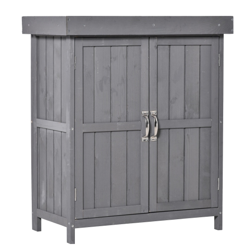 OUTSUNNY  " Wooden Garden Storage Shed \w Hinged Roof And 2-Tier Shelves, Outdoor Tool Storage Shed Kit \w Double Doors, 29.1"" X 16.9"" X 34.6""