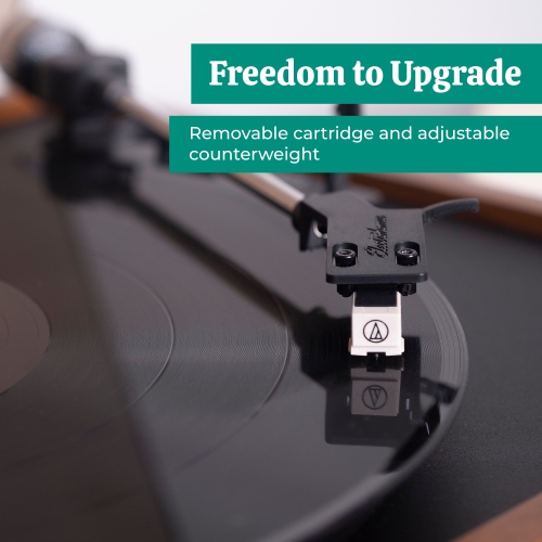 Electrohome Montrose Vinyl Record Player with Huntley, Powered Bluetooth Bookshelf Speakers for Warm Natural Sound, Teak