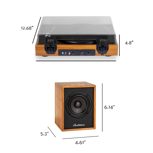 Electrohome Montrose Vinyl Record Player with Huntley, Powered Bluetooth Bookshelf Speakers for Warm Natural Sound, Teak