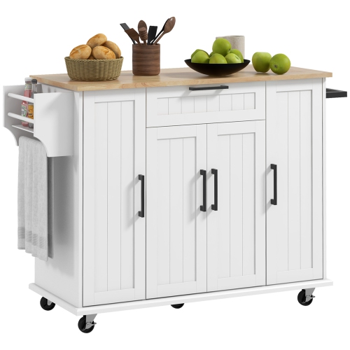 Image 1 of 9.. HOMCOM Kitchen Island with Storage, Rolling Kitchen Cart with Rubberwood Top, Drawer, Spice Rack, Towel Rack, Storage Cabinet with Inner Adjustable