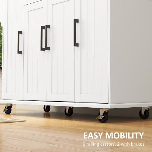 HOMCOM – îlot de cuisine avec rangement, chariot de cuisine roulant avec dessus en hévéa, tiroir, support à épices, porte-serviettes, armoire de