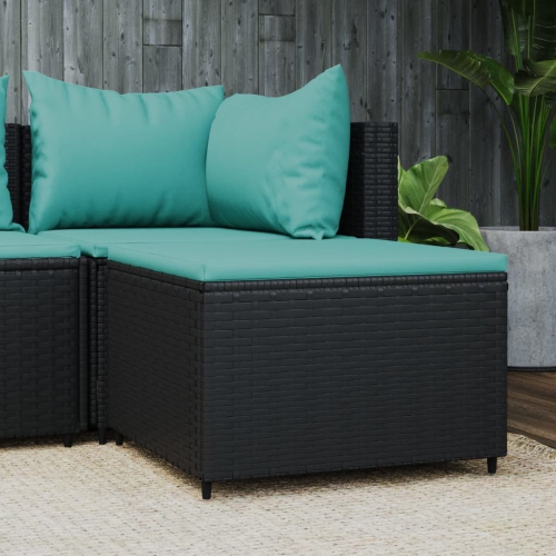 vidaXL Garden Footrest with Cushion Black Poly Rattan