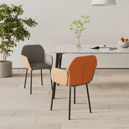 Chaises de salle à manger 2 pièces en tissu gris foncé et en similicuir