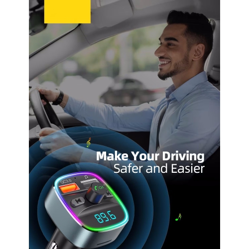 NIERBO Bluetooth FM Transmitter for Car, Upgraded QC3.0 & 5V/1A Dual USB Charger Bluetooth Car Adapter Wireless Radio, 7-Color LED Backlit Light,